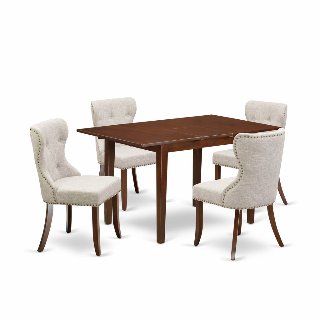 Elegant Dining Ensemble, Rectangle Table with Leaf and Four Chairs PSSI5-I2W-S8 Set