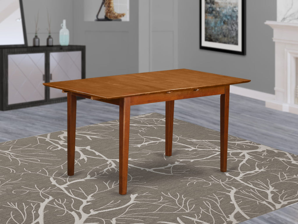 PST-S3S-T Picasso Dining Table in Saddle Brown with Classic Wooden Top & Leaf, 32x60 Inch