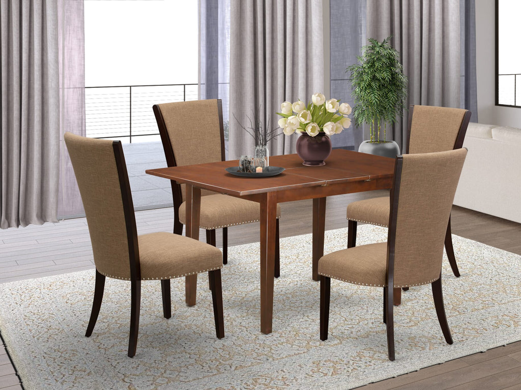 PSVE5-NZN-8R Dining Group 5-Piece Set with Rectangle Table & Leaf Extension, Plus 4 Upholstered Chairs