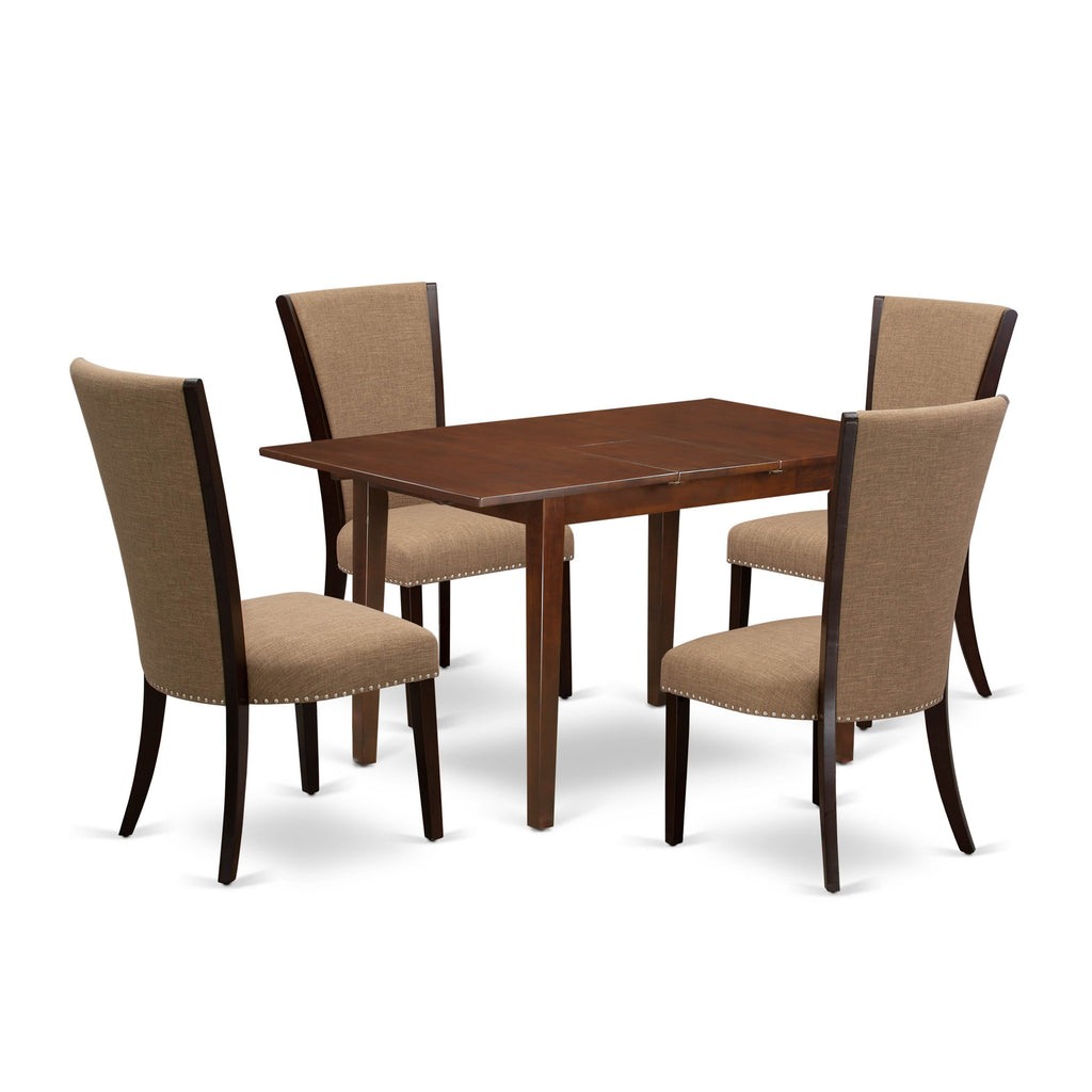 PSVE5-NZN-8R Dining Group 5-Piece Set with Rectangle Table & Leaf Extension, Plus 4 Upholstered Chairs