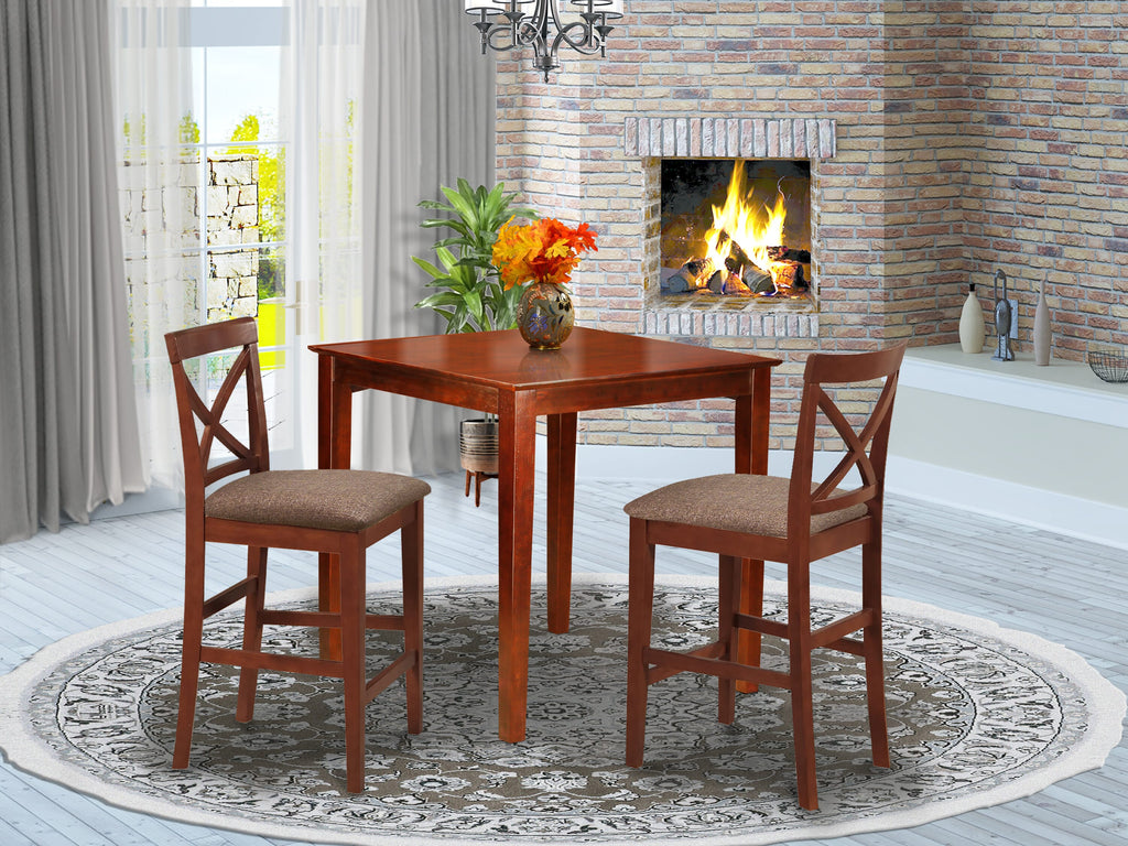Compact 3-Piece High Counter Dining Set Incl. Square Table & 2 Linen Chairs - Ideal for Cozy Spots,  PUBS3-9DJ-I