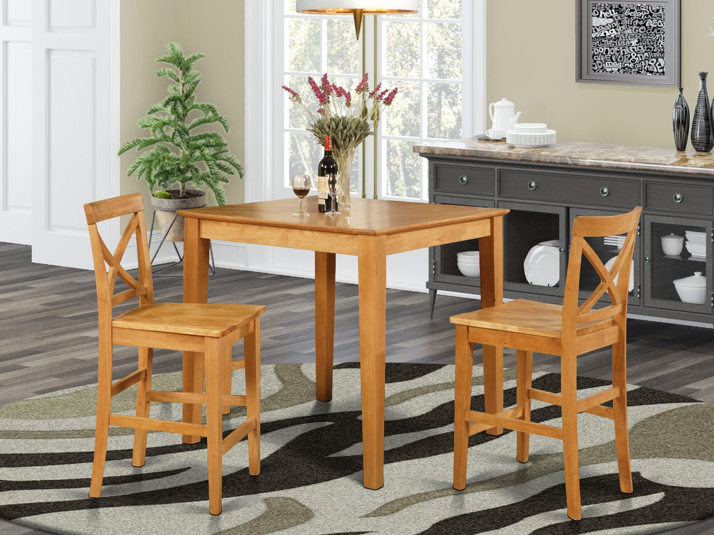 PUBS3-1C9-F Compact 3-Piece Dining Set with 36 Square Table and 2 Chairs for Cozy Spaces in Oak Finish