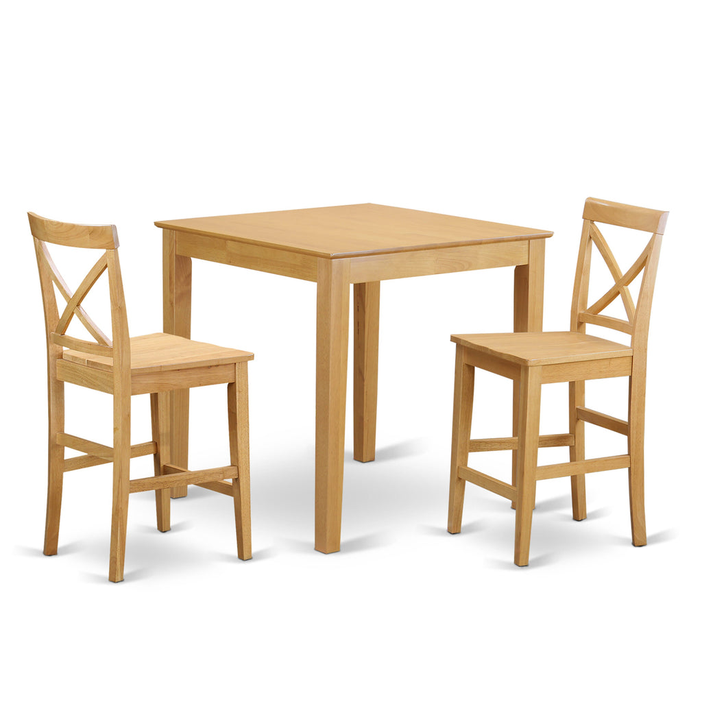 PUBS3-1C9-F Compact 3-Piece Dining Set with 36 Square Table and 2 Chairs for Cozy Spaces in Oak Finish