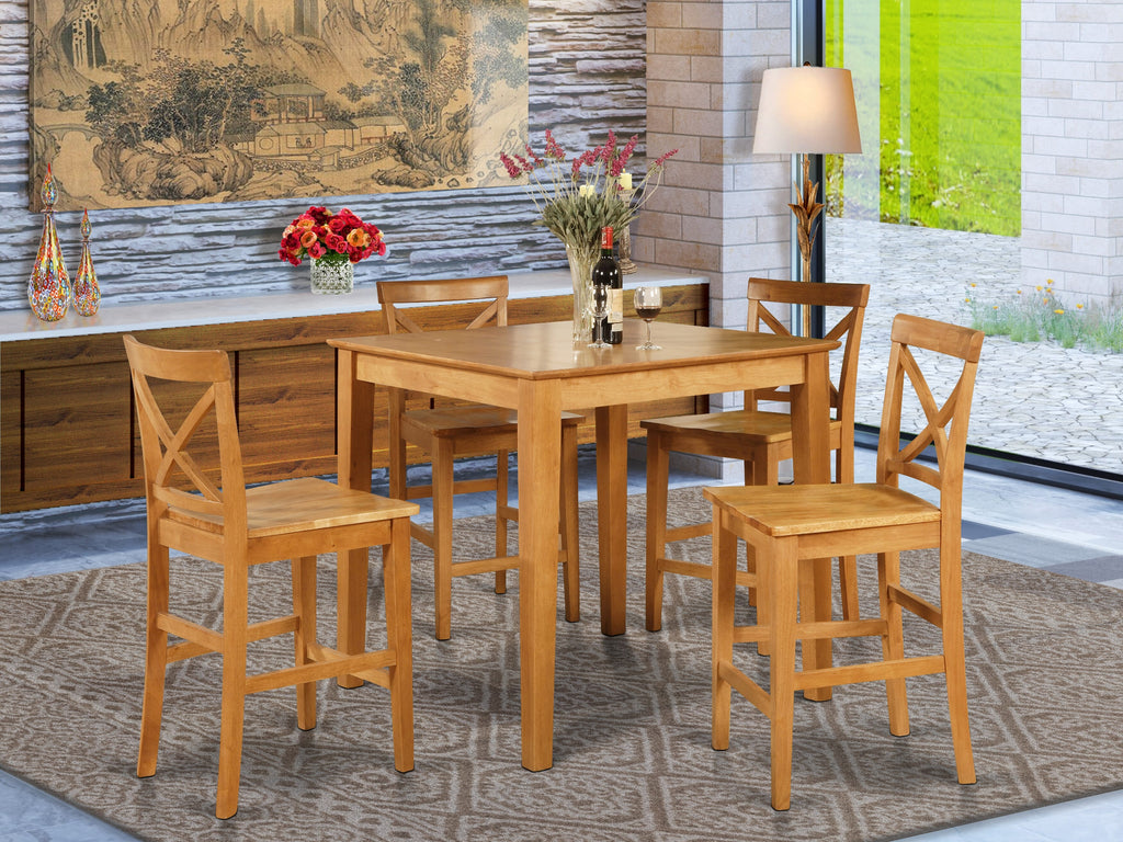 Kitchen Counter Set PUBS5-BHI-K 5-Piece Dining Ensemble with Square Table and 4 Chairs, 36 Oak Finish