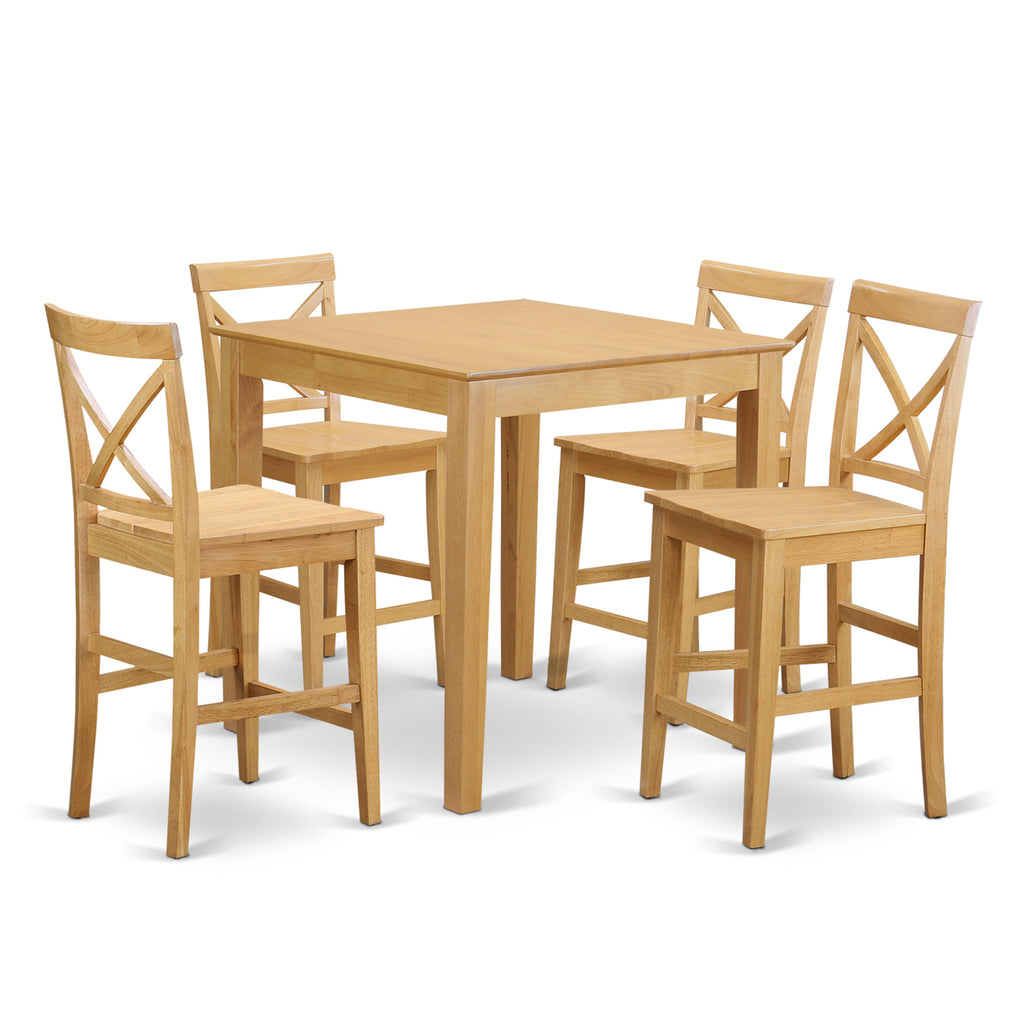 Kitchen Counter Set PUBS5-BHI-K 5-Piece Dining Ensemble with Square Table and 4 Chairs, 36 Oak Finish