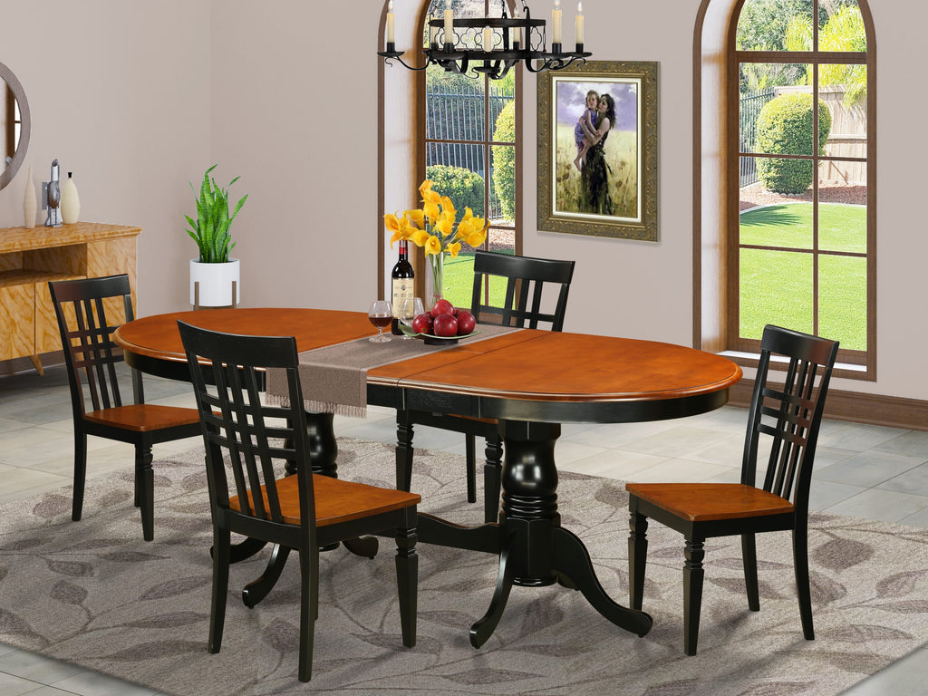 PVLG5-UVS-D Elegant 5-Piece Dining Set with Expandable Oval Table and Four Chairs, 42x78 Inches, Black & Cherry