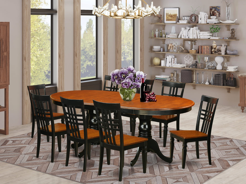 PVLG9-EOG-4 9-Piece Dining Collection with Oval Table and Eight Chairs 42x78 in, Black & Cherry Design