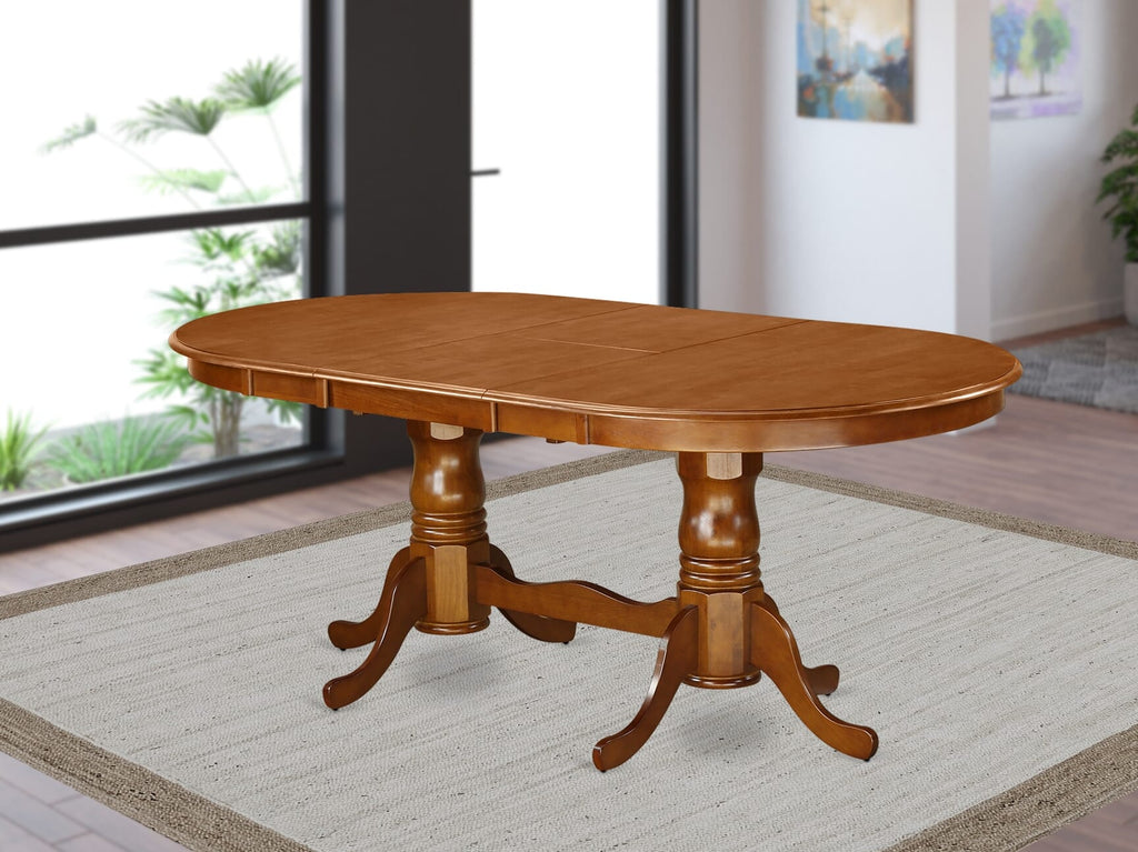 PVT-SS5-74 Elegant Oval Dining Table with Expandable Top & Dual Pedestal Base, 42x78 Inches, Saddle Brown Finish
