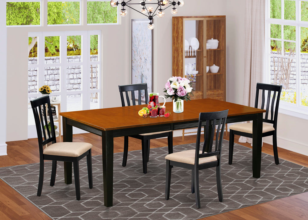 QUAN5-UWJ-C Sophisticated 5-Piece Dining Ensemble with Rectangular Table and Upholstered Chairs, Black & Cherry Elegance