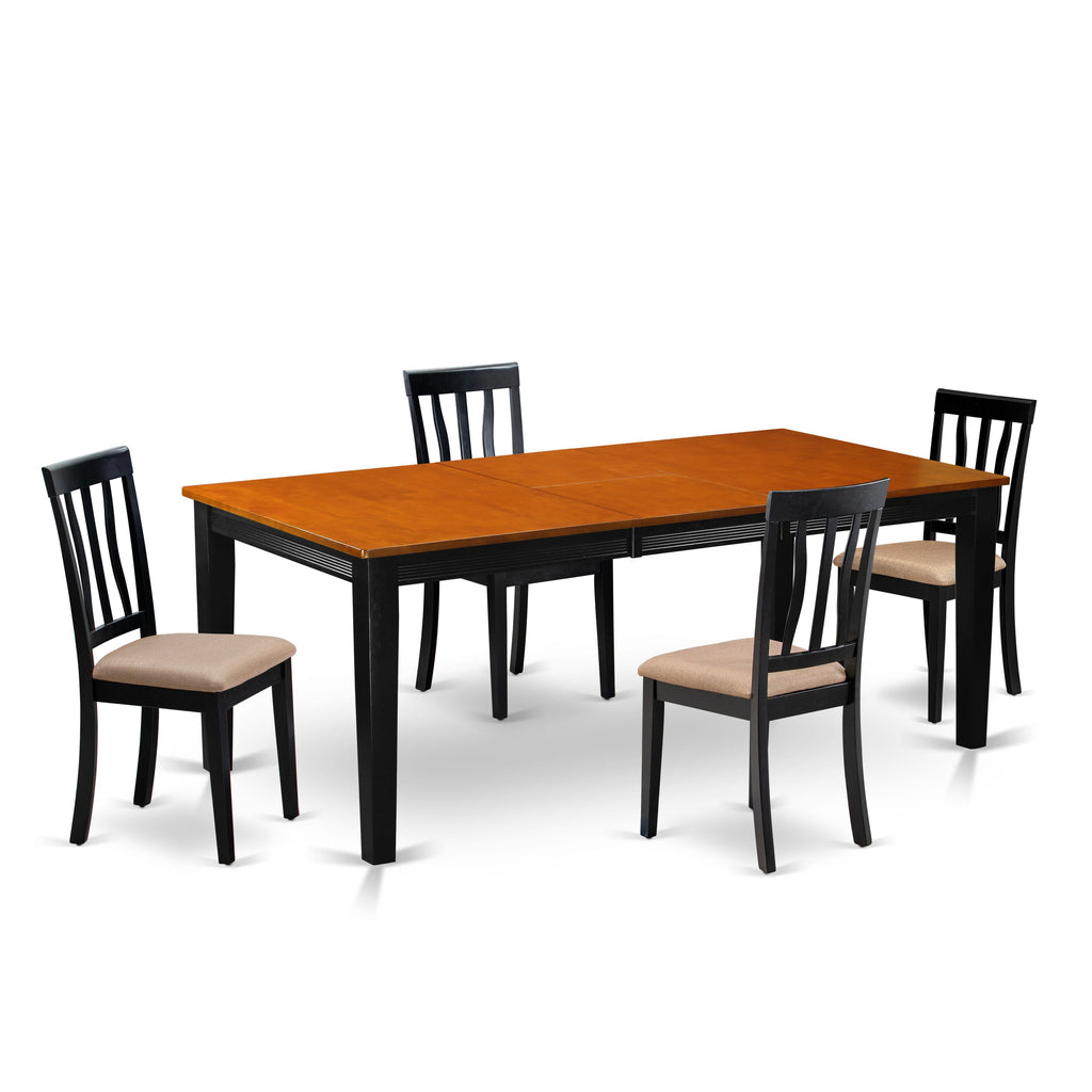 QUAN5-UWJ-C Sophisticated 5-Piece Dining Ensemble with Rectangular Table and Upholstered Chairs, Black & Cherry Elegance