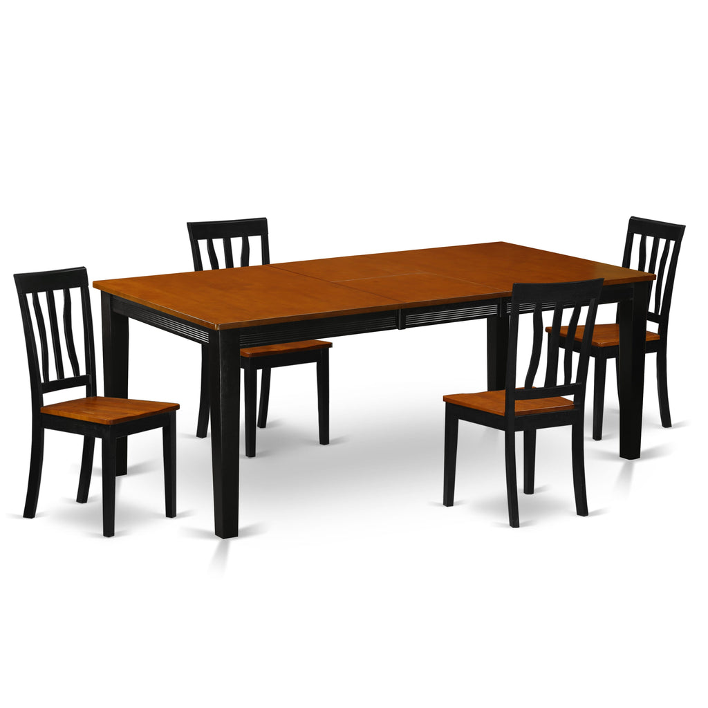 QUAN5-CMX-L Elegant 5-Piece Dining Ensemble with Expandable Table & Four Chairs in Black Cherry Finish