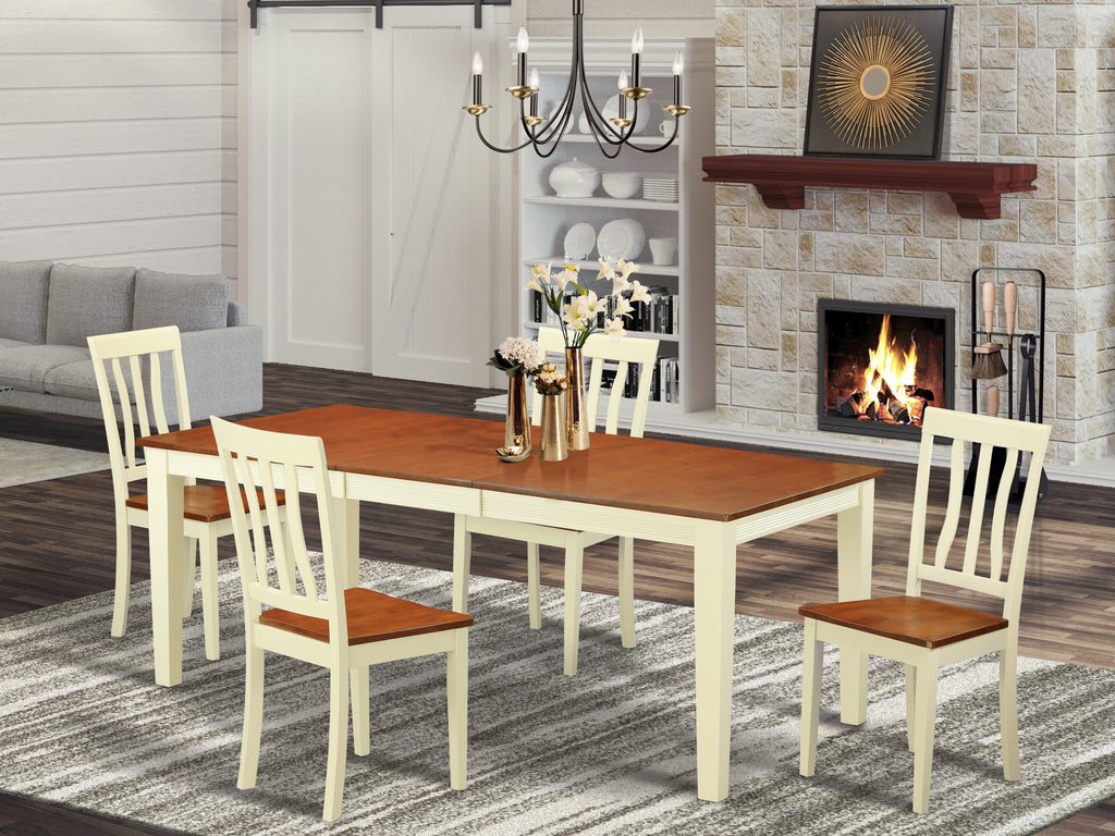 QUAN5-ZGW-6 Elegant 5-Piece Dining Ensemble with Rectangle Table & Four Chairs, Buttermilk & Cherry Finish