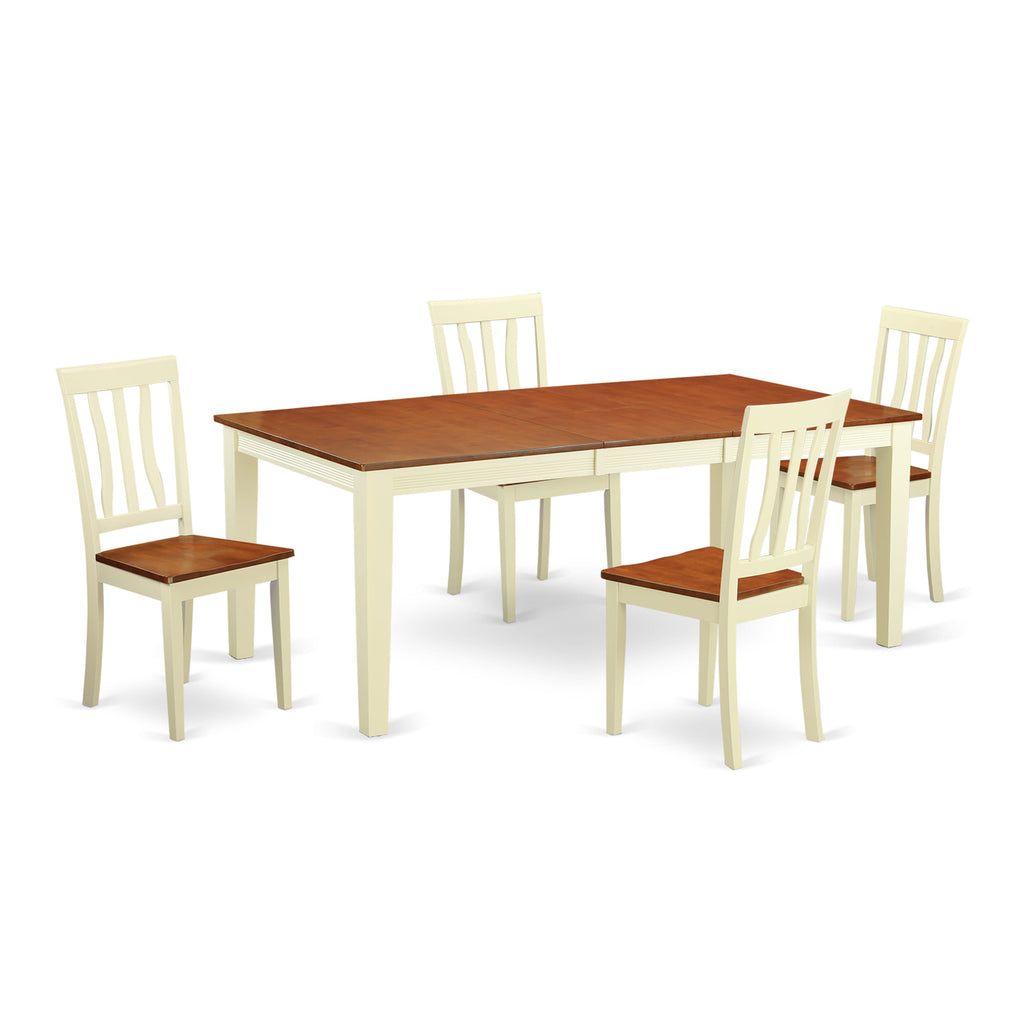 QUAN5-ZGW-6 Elegant 5-Piece Dining Ensemble with Rectangle Table & Four Chairs, Buttermilk & Cherry Finish