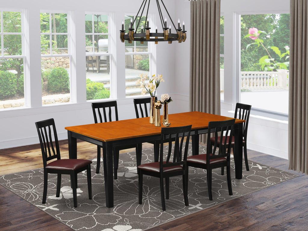 QUAN7-4JP-1Z 7-Piece Dining Set with Expanding Table & Stylish Seating, 40x78, Black & Cherry