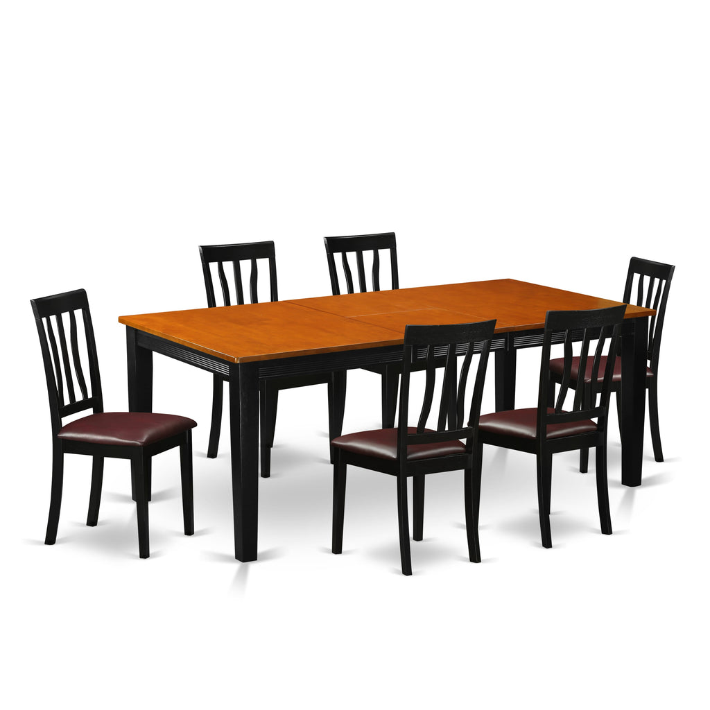QUAN7-4JP-1Z 7-Piece Dining Set with Expanding Table & Stylish Seating, 40x78, Black & Cherry