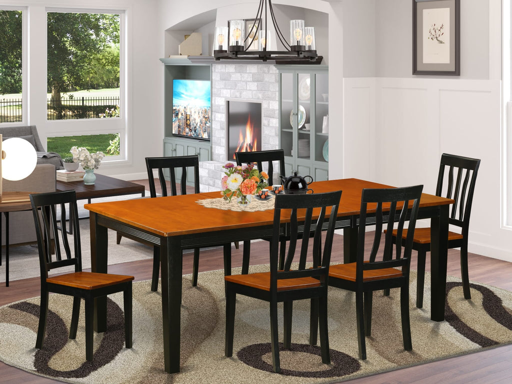 QUAN7-EHU-2 Deluxe 7-Piece Dining Ensemble with Expandable Rectangular Table & Chairs - Black Cherry Elegance, 40x78