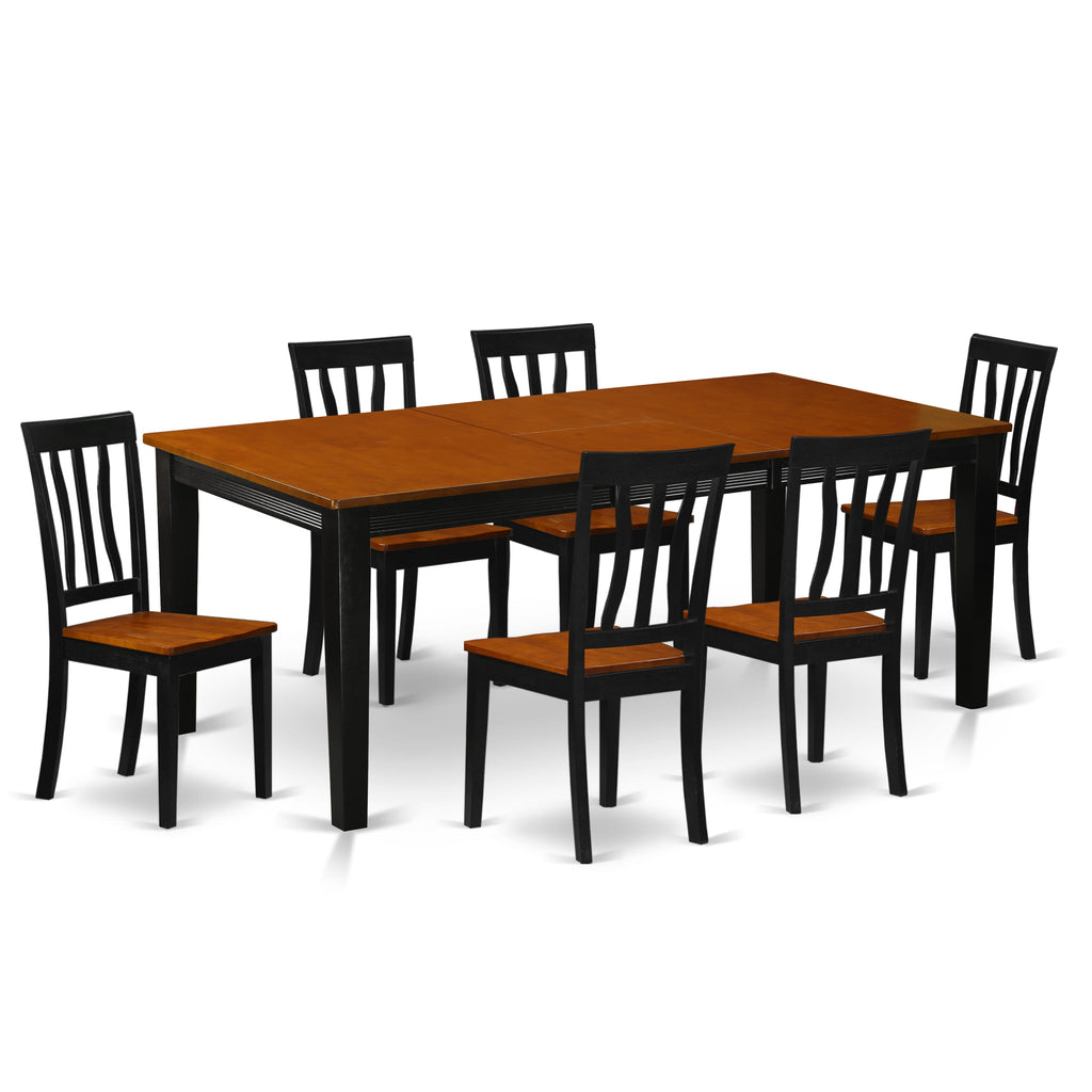 QUAN7-EHU-2 Deluxe 7-Piece Dining Ensemble with Expandable Rectangular Table & Chairs - Black Cherry Elegance, 40x78
