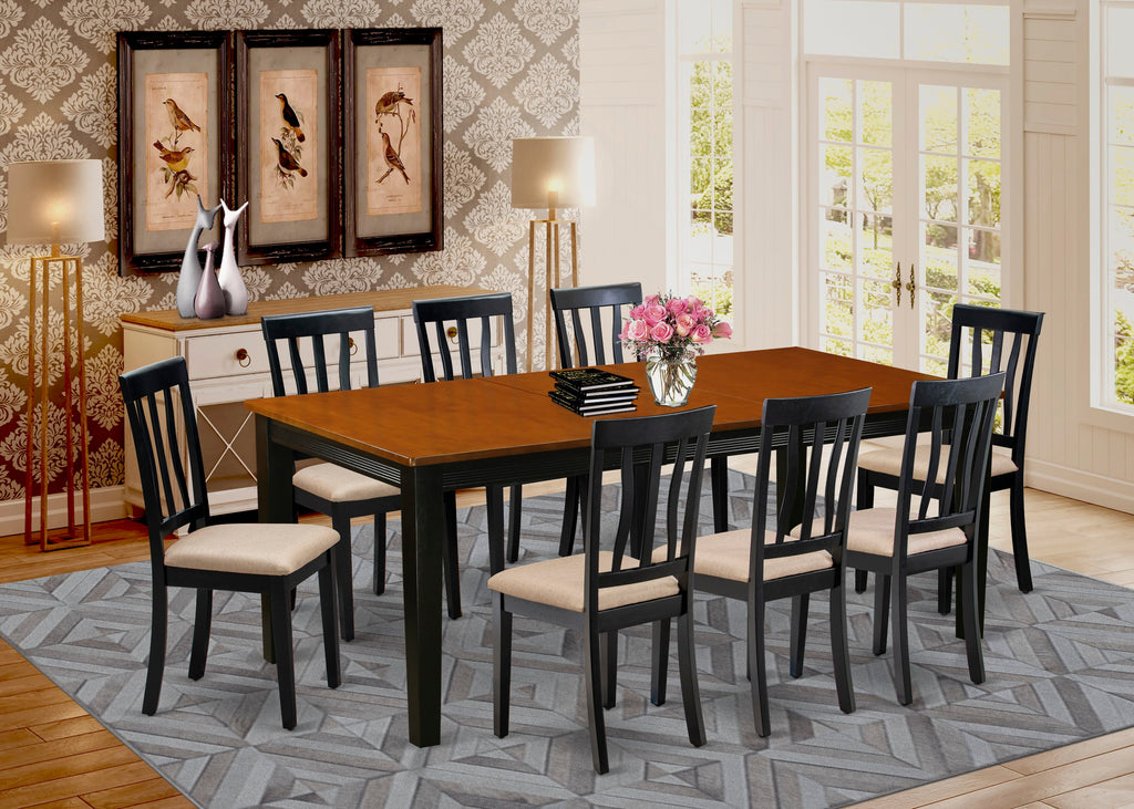 QUAN9-RTW-N 9-Piece Rectangular Dining Collection with Butterfly Top & Eight Chairs – Black & Cherry 40x78 Inch