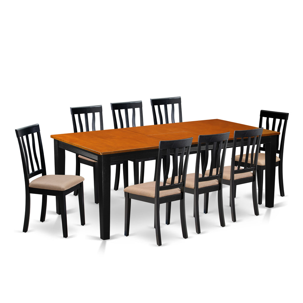 QUAN9-RTW-N 9-Piece Rectangular Dining Collection with Butterfly Top & Eight Chairs – Black & Cherry 40x78 Inch