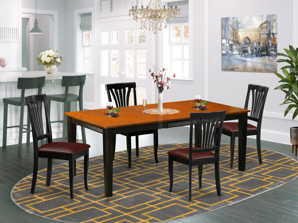 QUAV5-NVM-BE 5-Piece Dining Ensemble with Expandable Table and Faux Leather Chairs - 40x78