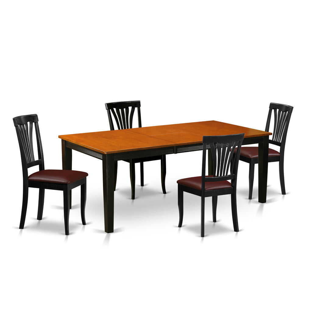 QUAV5-NVM-BE 5-Piece Dining Ensemble with Expandable Table and Faux Leather Chairs - 40x78