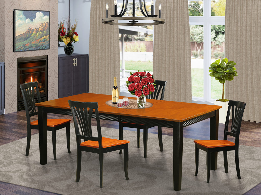 QUAV5-7ZE-5 Elegant 5-Piece Black & Cherry Dining Ensemble with Expanding Rectangle Table and 4 Chairs