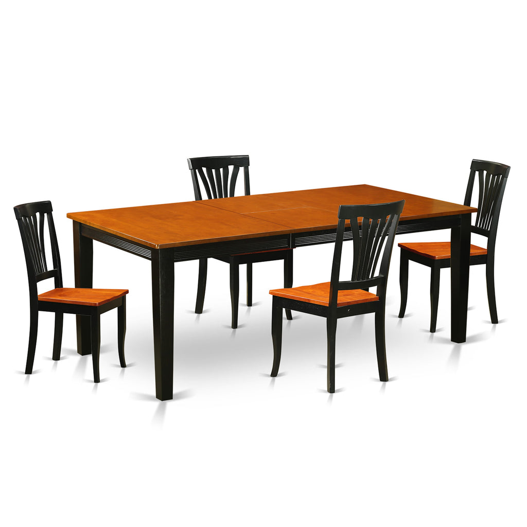 QUAV5-7ZE-5 Elegant 5-Piece Black & Cherry Dining Ensemble with Expanding Rectangle Table and 4 Chairs