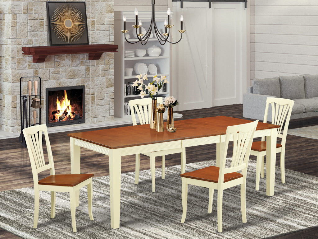 QUAV5-2JP-B Elegant 5-Piece Dining Set with Butterfly Leaf Table & 4 Chairs, Buttermilk & Cherry Finish, 40x78 In