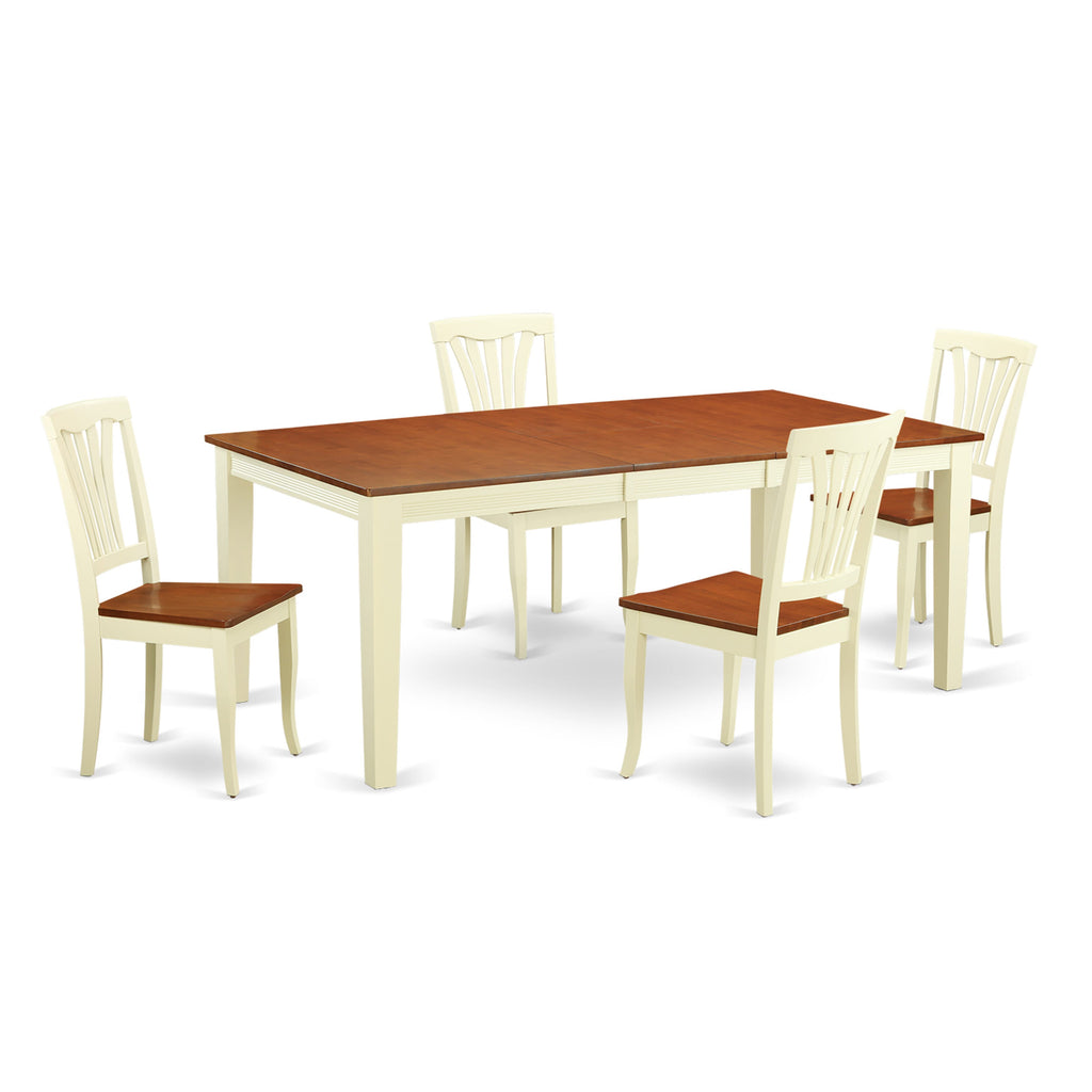 QUAV5-2JP-B Elegant 5-Piece Dining Set with Butterfly Leaf Table & 4 Chairs, Buttermilk & Cherry Finish, 40x78 In