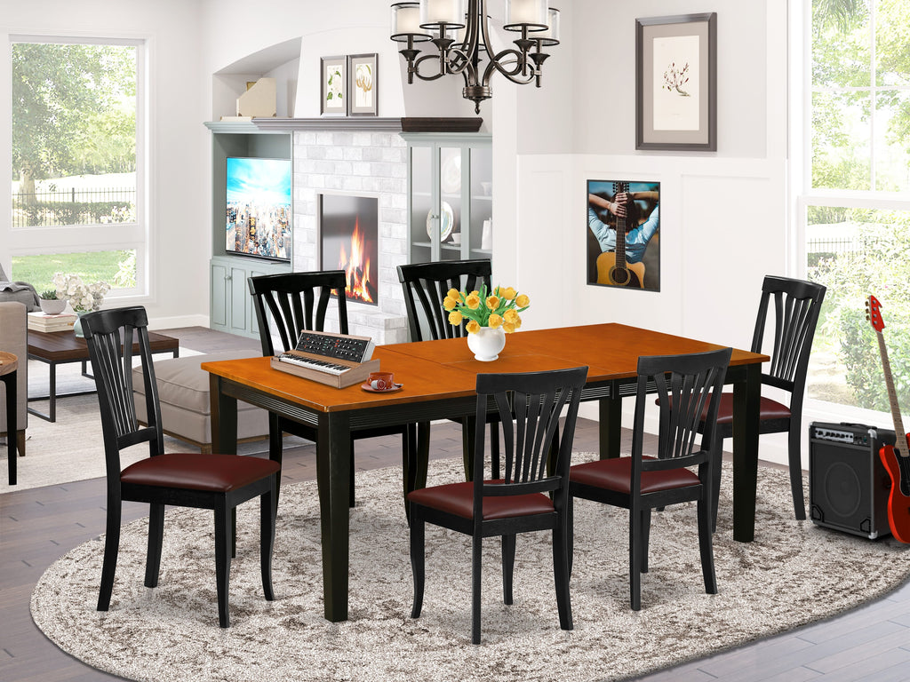 Dining Ensemble with Butterfly Leaf and 6 Faux Leather Chairs QUAV7-GL9-2Z, 40x78, Black & Cherry