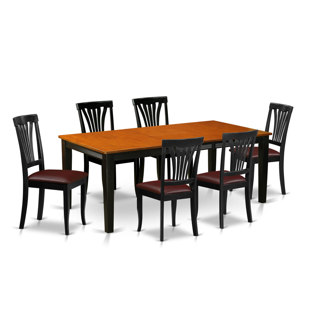 Dining Ensemble with Butterfly Leaf and 6 Faux Leather Chairs QUAV7-GL9-2Z, 40x78, Black & Cherry
