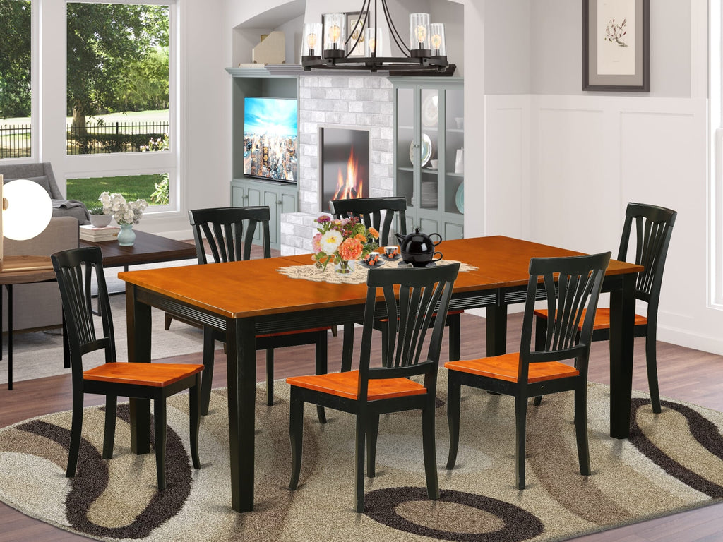 QUAV7-6XP-F 7-Piece Dining Collection with Leafed Rectangle Table & 6 Chairs, Black Cherry Elegance