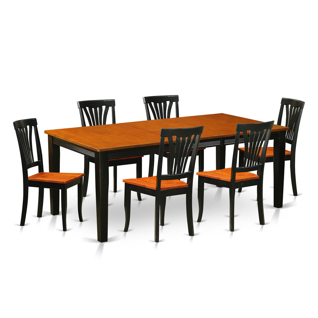 QUAV7-6XP-F 7-Piece Dining Collection with Leafed Rectangle Table & 6 Chairs, Black Cherry Elegance