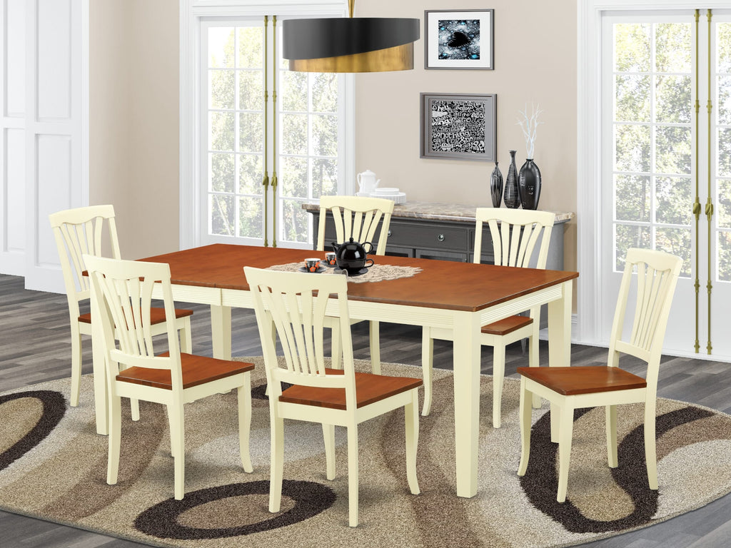 QUAV7-BRU-M Elegant 7-Piece Dining Ensemble with Rectangular Extendable Table & 6 Chairs, Buttermilk & Cherry
