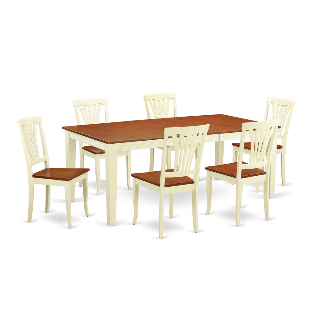QUAV7-BRU-M Elegant 7-Piece Dining Ensemble with Rectangular Extendable Table & 6 Chairs, Buttermilk & Cherry