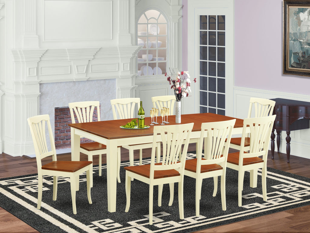 QUAV9-WHI-W 9-Piece Rectangular Dining Set with Expanding Table & 8 Chairs in Buttermilk & Cherry Elegance
