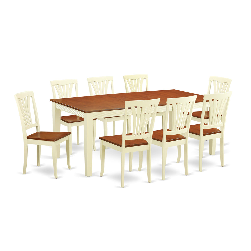 QUAV9-WHI-W 9-Piece Rectangular Dining Set with Expanding Table & 8 Chairs in Buttermilk & Cherry Elegance