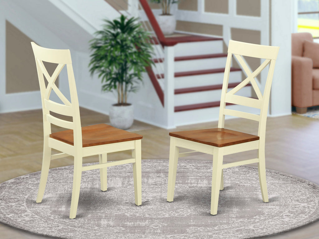 QUC-WTI-Q Cross-Back Dining Chairs with Solid Wood Seats, Set of 2, in Buttermilk & Cherry Decor