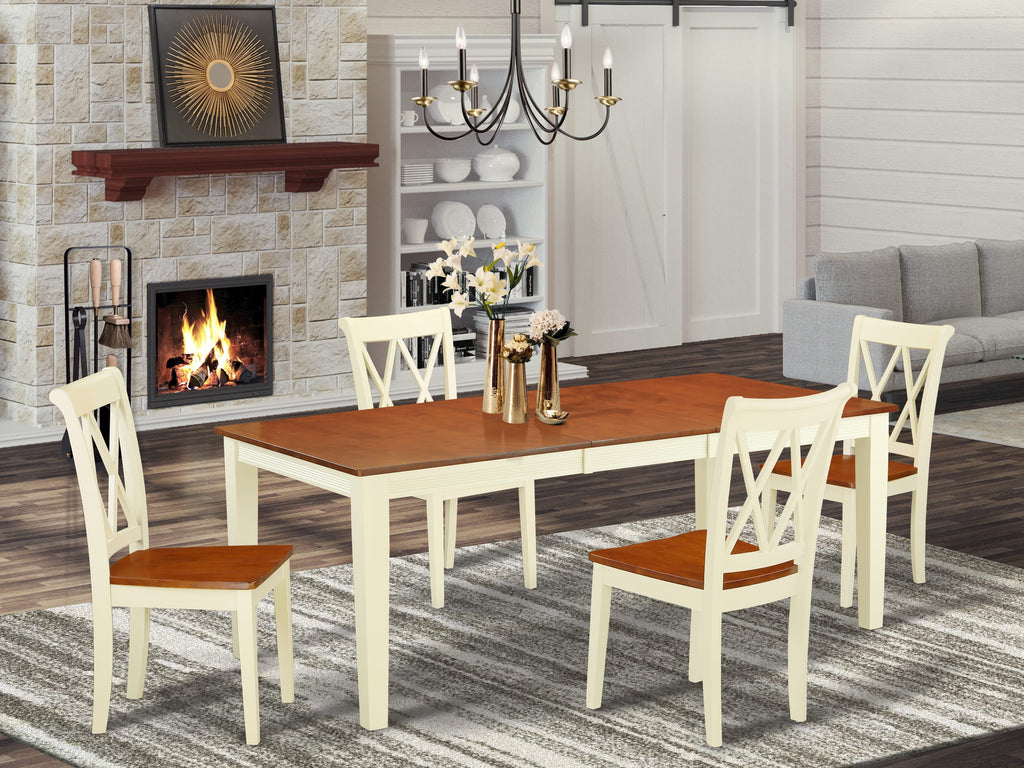 Elegant QUCL5-RED-I 5-Piece Dining Set with Leaf Extension and Wood Chairs for Four - 40x78 Inch Red