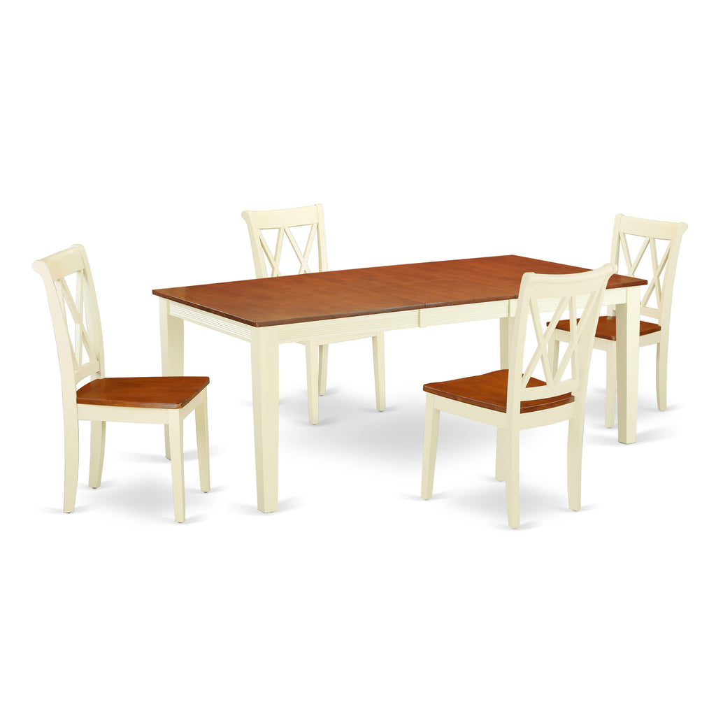 Elegant QUCL5-RED-I 5-Piece Dining Set with Leaf Extension and Wood Chairs for Four - 40x78 Inch Red