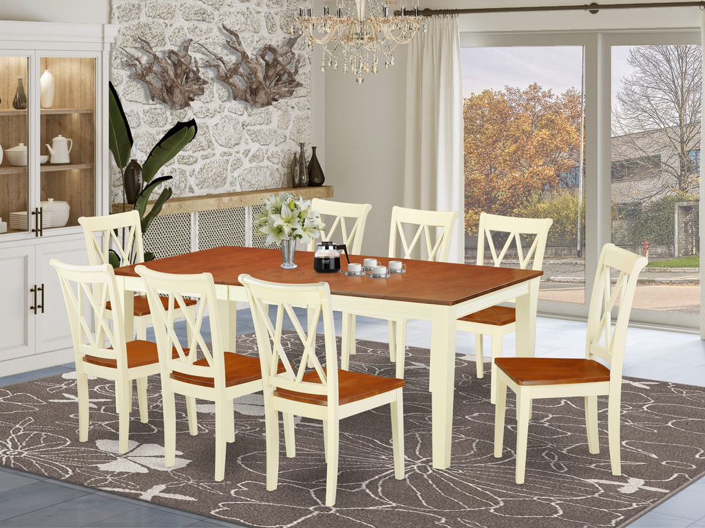 Discover the Elegant QUCL9-R7O-K Dining Set Nine-Piece Collection with Table & Seating in Buttermilk Cherry Finish
