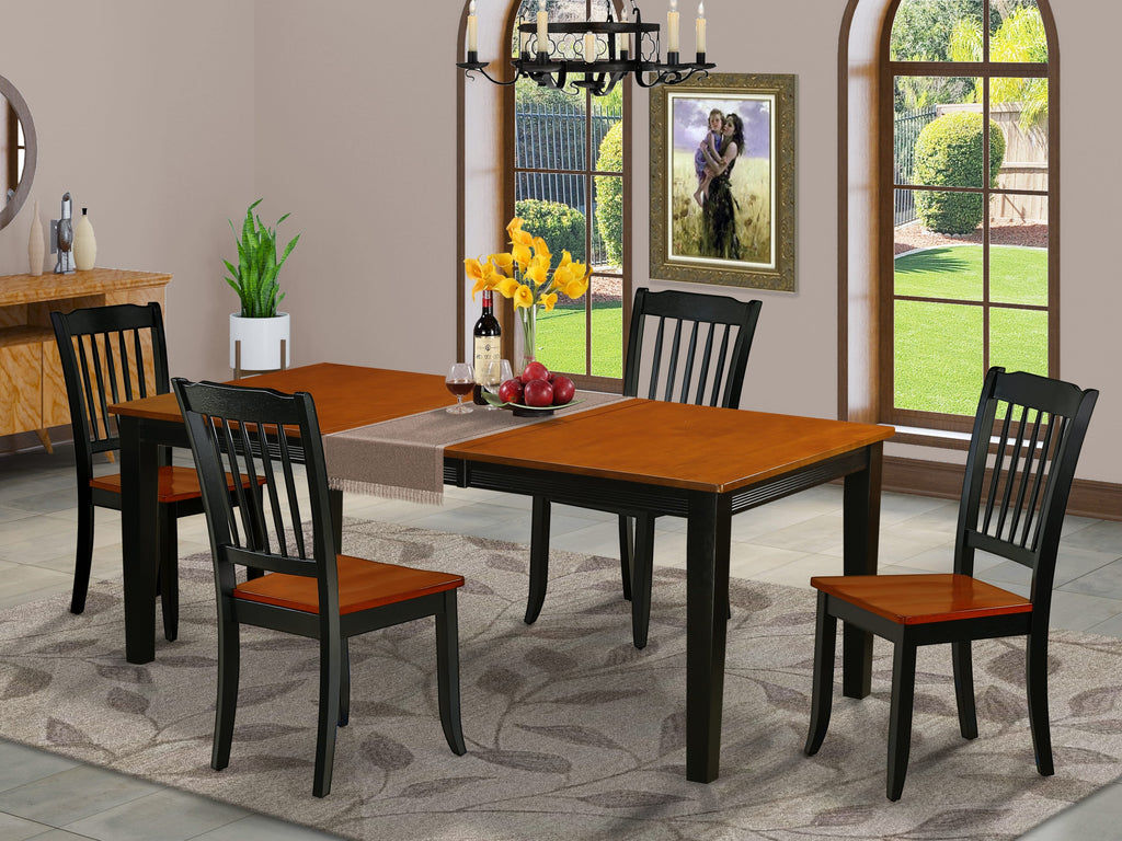 Stylish QUDA5-HS7-Q 5-Piece Dining Ensemble with Expandable Table & Seating for Four, Elegant Black Cherry Finish