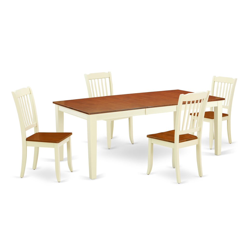QUDA5-N8C-1 5 Pc Dining Set with Butterfly Leaf - Rectangle Table & 4 Chairs, Buttermilk & Cherry Finish, 40x78
