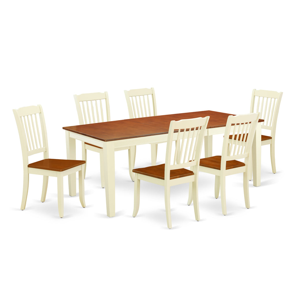 QUDA7-S0G-E 7-Piece Buttermilk Cherry Dining Set Rectangular Wooden Extension Table & 6 Chairs