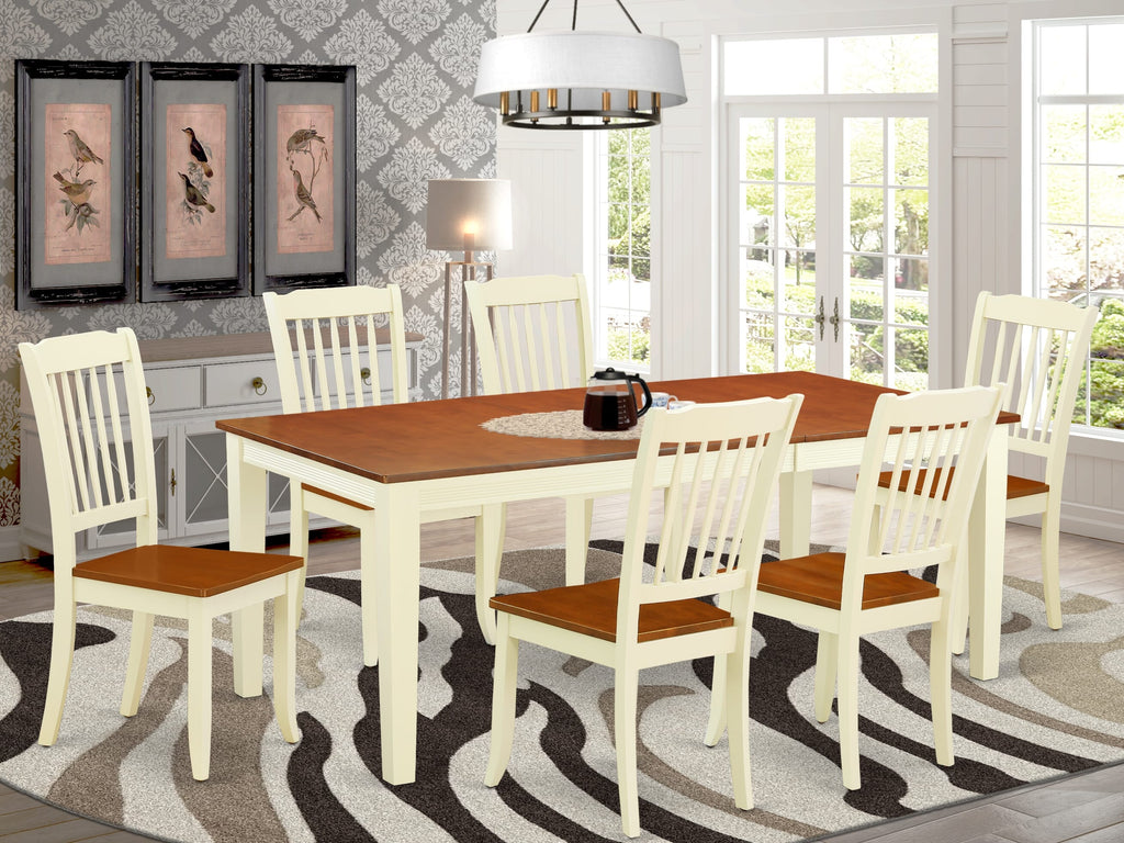 QUDA7-S0G-E 7-Piece Buttermilk Cherry Dining Set Rectangular Wooden Extension Table & 6 Chairs