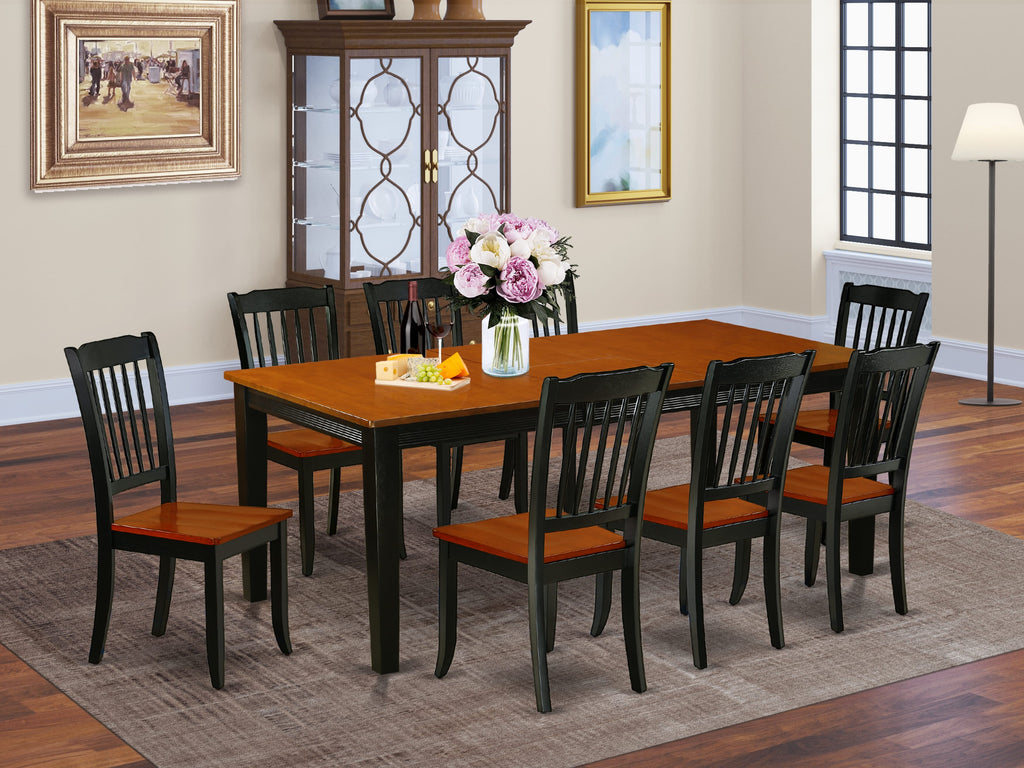QUDA9-8YA-H Nine-Piece Dining Ensemble Rectangular Table with Expanding Leaf and Eight Chairs, Dual-Tone Black and Cherry