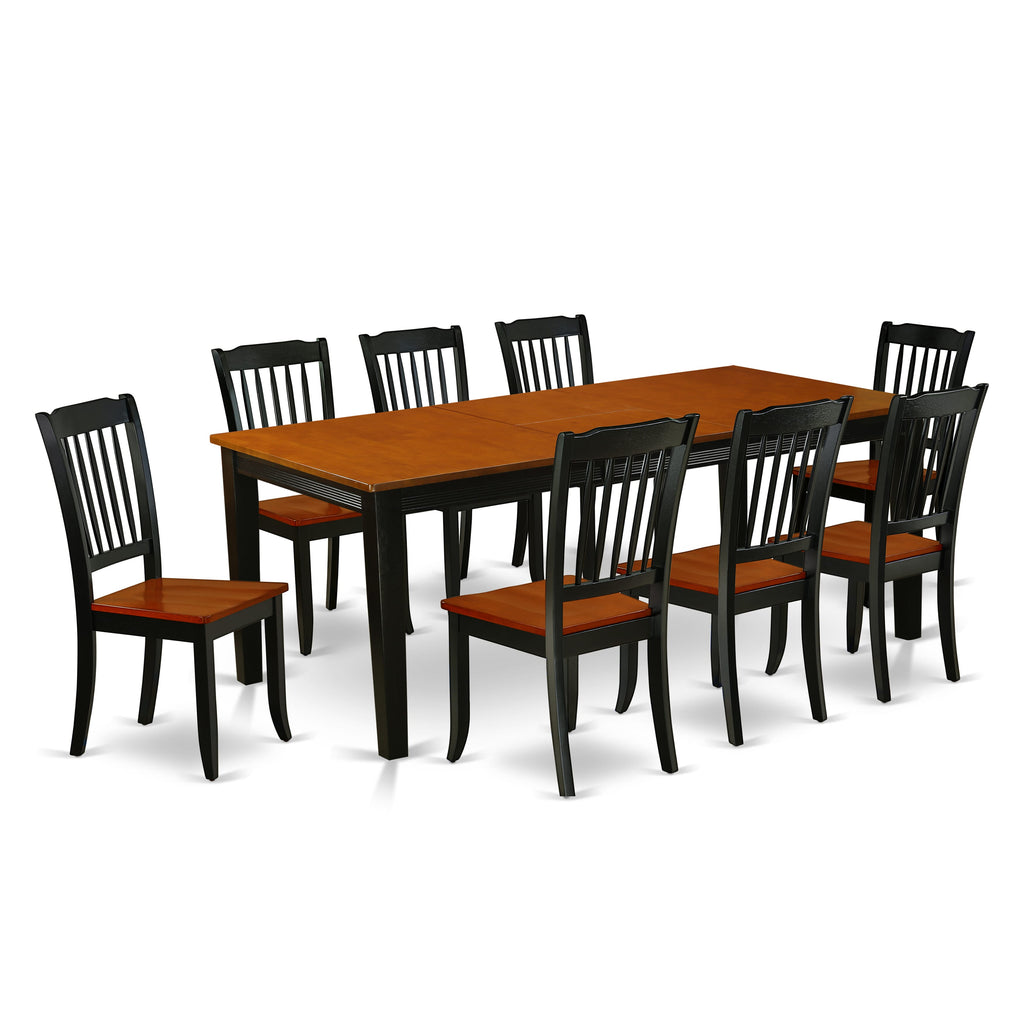 QUDA9-8YA-H Nine-Piece Dining Ensemble Rectangular Table with Expanding Leaf and Eight Chairs, Dual-Tone Black and Cherry