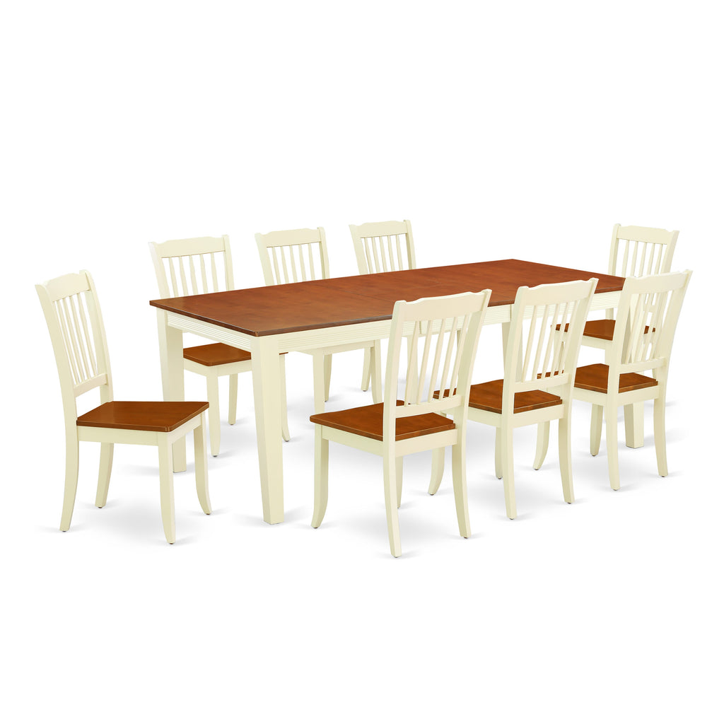 QUDA9-KJN-E 9 Piece Dining Set with Expanding Butterfly Table & 8 Chairs, Buttermilk & Cherry Finish