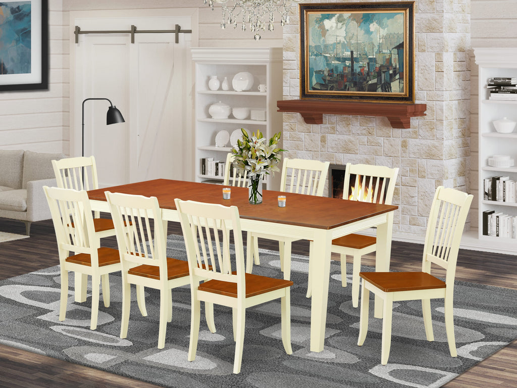 QUDA9-KJN-E 9 Piece Dining Set with Expanding Butterfly Table & 8 Chairs, Buttermilk & Cherry Finish