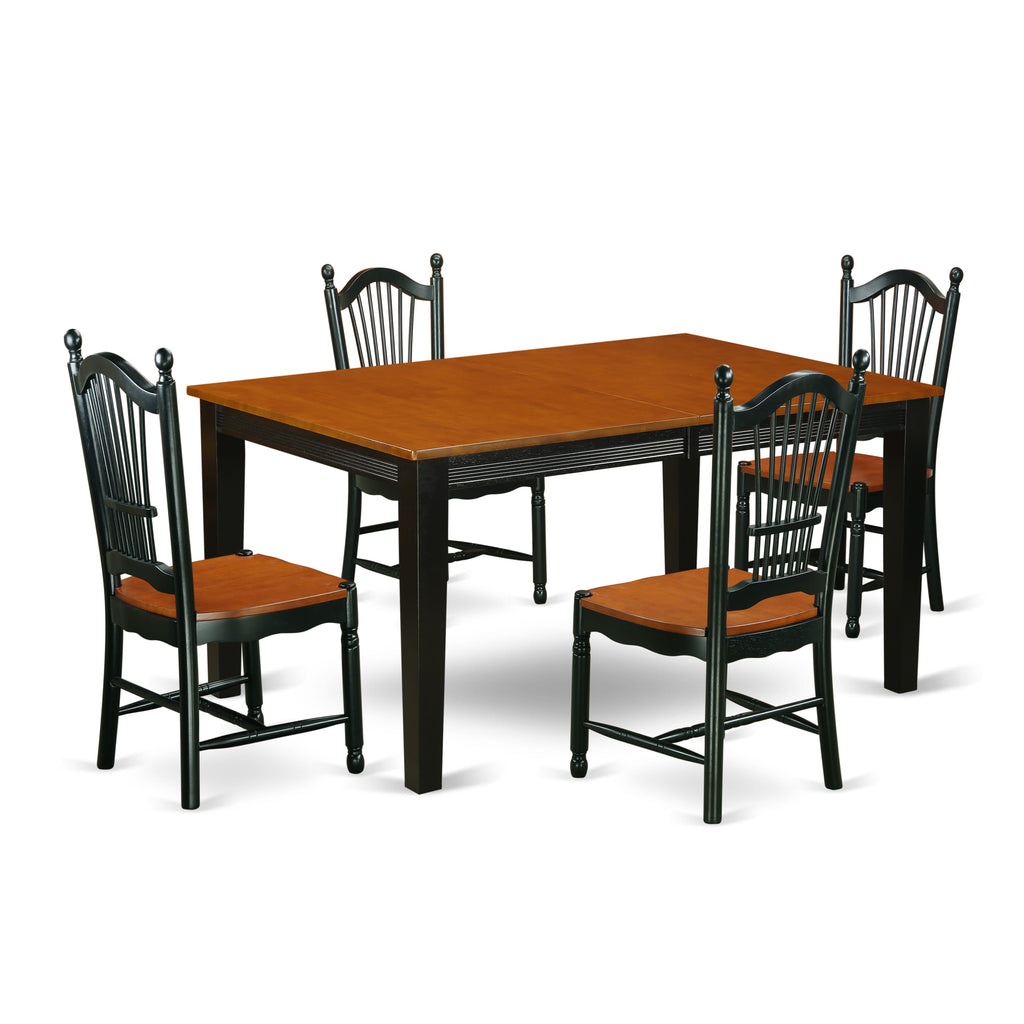 Dining Set QUDO5-6KT-8 Five-Piece Dining Table Collection, 40x78-Inch, Modeled in Black & Cherry with Expanding Leaf & Four Chairs